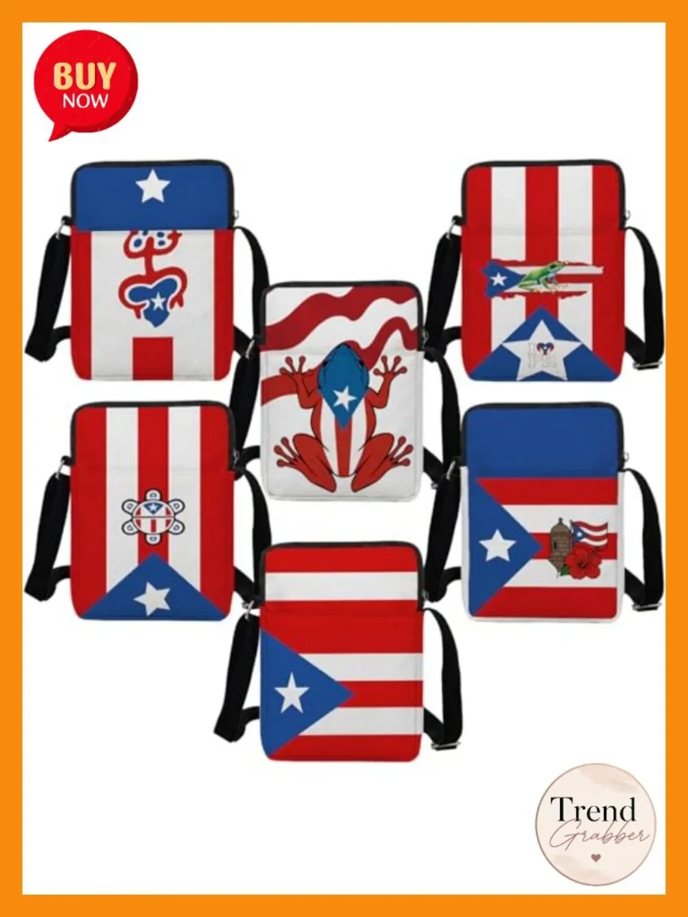 Puerto Rico Crossbody Bags - 6 Pack, Oxford Cloth Mini Sling Purses for Travel